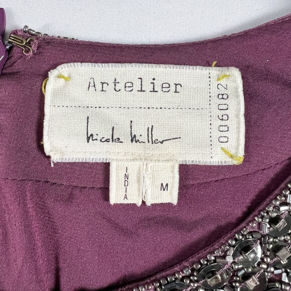 Nicole Miller Artelier Silk Shift Mini Dress M Beaded Retro Indie Maximalist Y2K - Picture 3 of 13